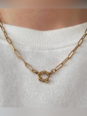 Gold Paperclip Chain Necklace with Spring Ring